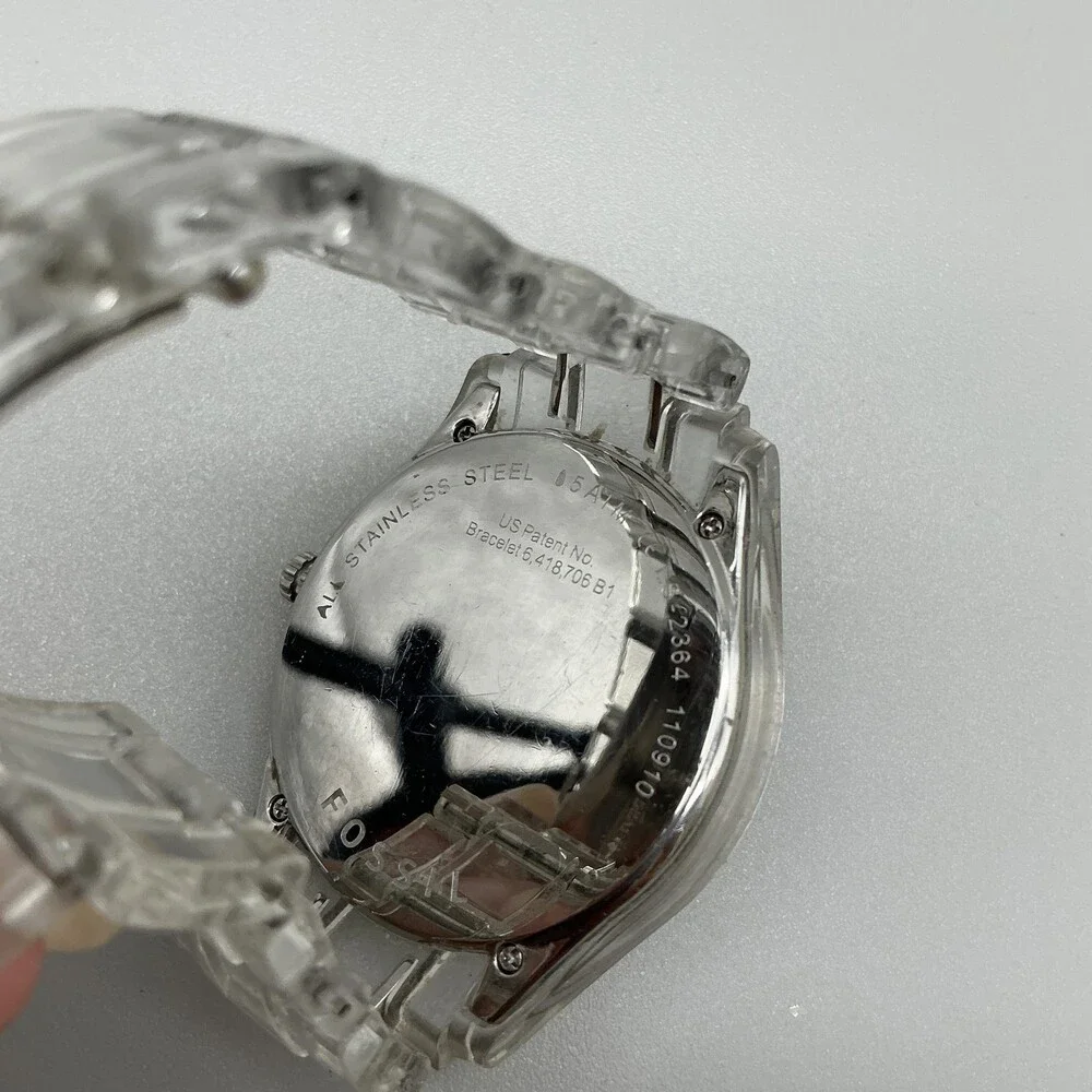Fossil ES2364 Womens Watch 38mm MOP Clear Bracelet Crystals Date New Batt 7